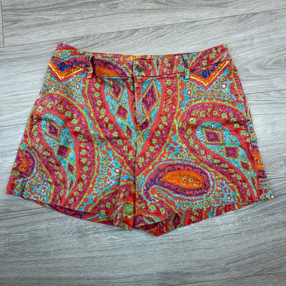 LAUREN Ralph Lauren Women Paisley Print Shorts Size 6 Orange Blue Green‎